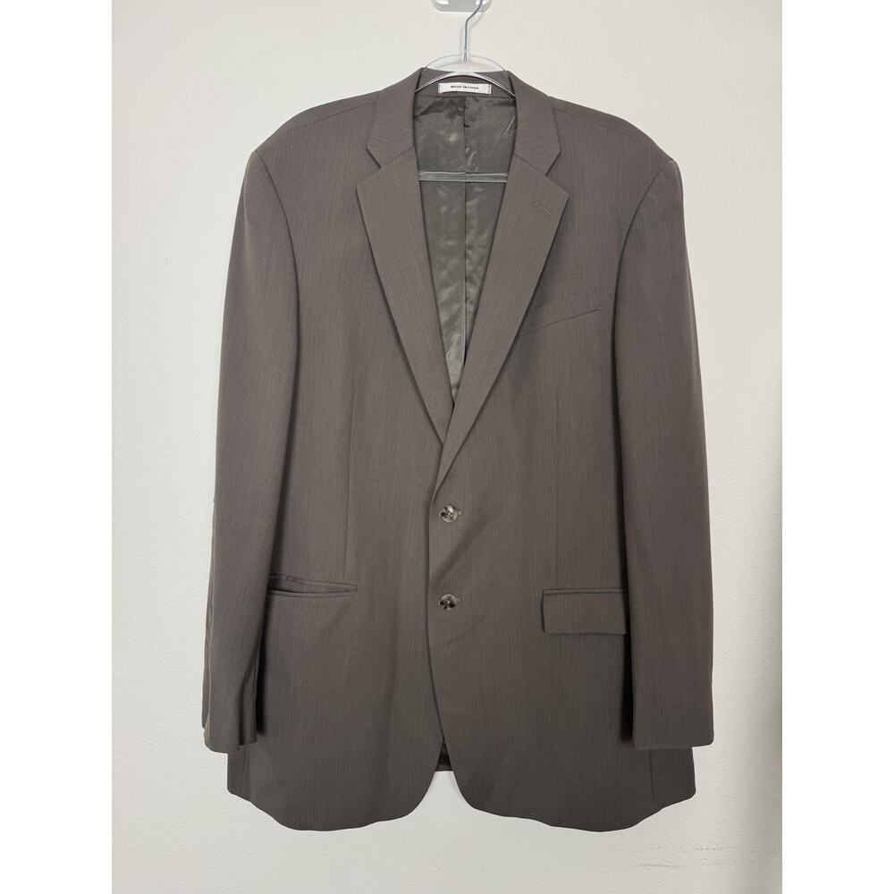 Kenneth Cole New York Blazer Mens 44L Taupe Pinstripe Wool Two Button Lined - Picture 2 of 12